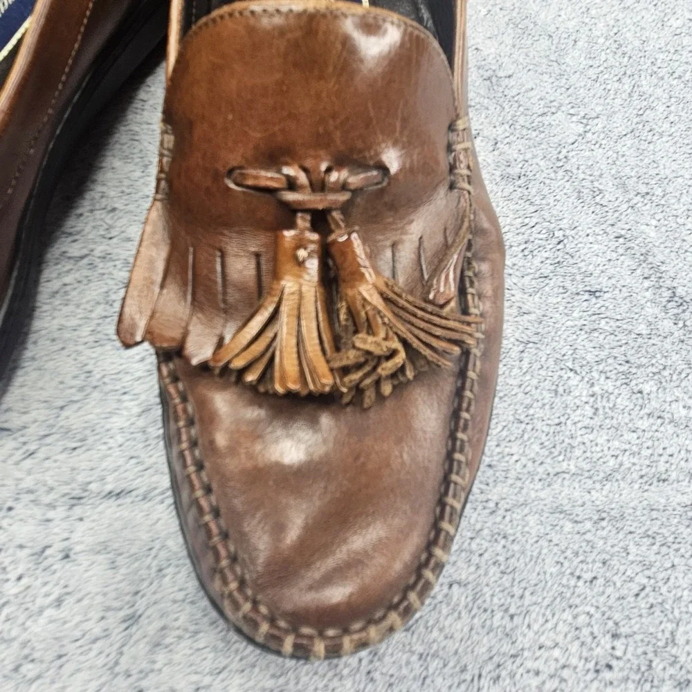 Bragano Tassel Loafers Mens 9.5 Brown Leather Kiltie Fringe Italy Dress Shoes
